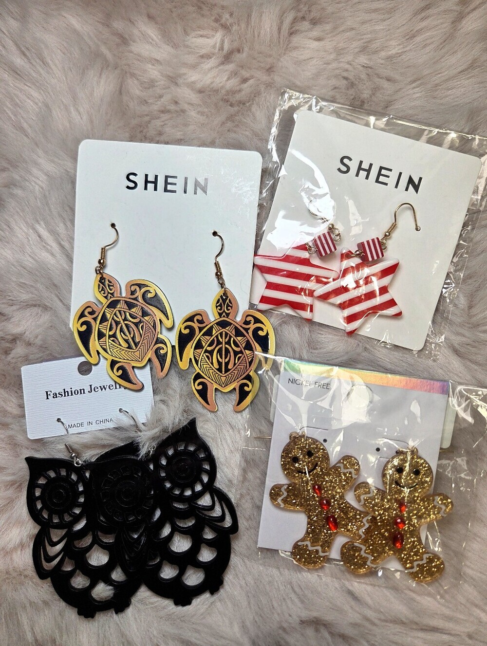 Gold Turtle Earring Bundle Owl Patriotic Stars Gingerbread Christmas Dangle